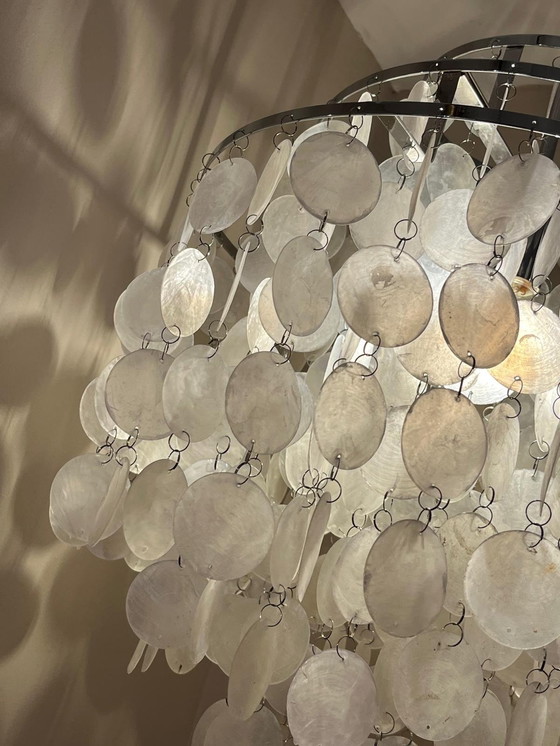 Image 1 of Taille L Capiz Shells Suspension Lamp Chrome Frame 45 Diameter