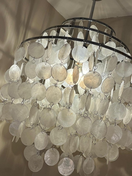 Image 1 of Taille L Capiz Shells Suspension Lamp Chrome Frame 45 Diameter