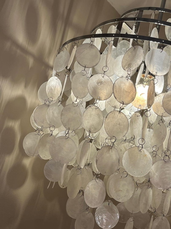 Image 1 of Taille L Capiz Shells Suspension Lamp Chrome Frame 45 Diameter