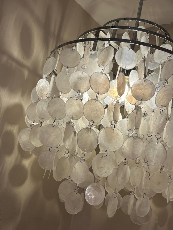 Image 1 of Taille L Capiz Shells Suspension Lamp Chrome Frame 45 Diameter