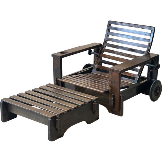 Image 1 of Fauteuil vintage avec ottoman en bois, 1965