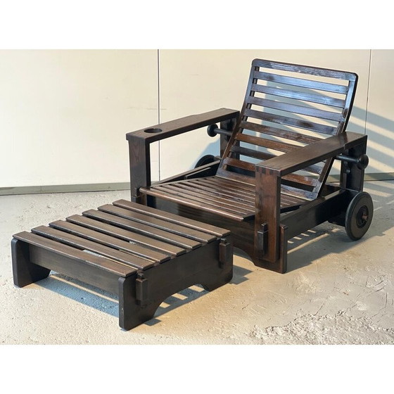 Image 1 of Fauteuil vintage avec ottoman en bois, 1965