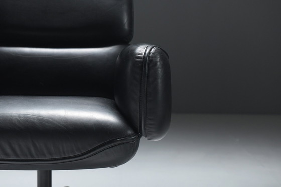 Image 1 of Rare chaise de bureau vintage en cuir noir par Otto Zapf pour Knoll International