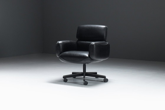 Image 1 of Rare chaise de bureau vintage en cuir noir par Otto Zapf pour Knoll International