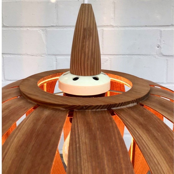 Image 1 of Lampe pendante champignon Ufo en placage de bois, 1970S