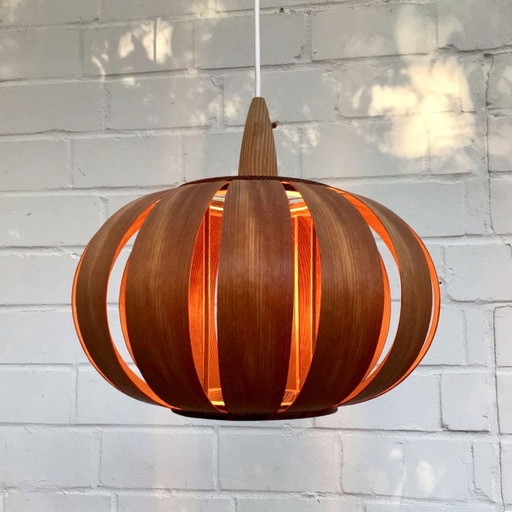 Lampe pendante champignon Ufo en placage de bois, 1970S