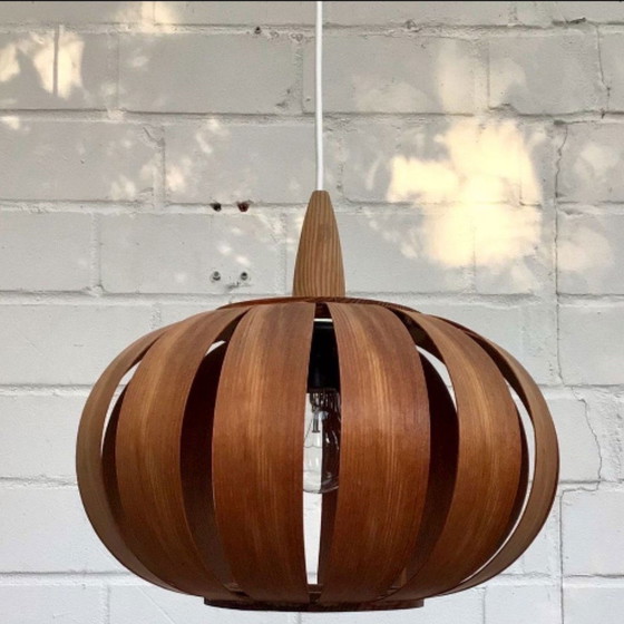 Image 1 of Lampe pendante champignon Ufo en placage de bois, 1970S