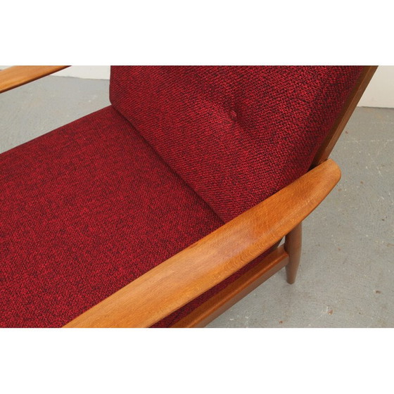 Image 1 of Fauteuil vintage en bois et tissu rouge, 1950
