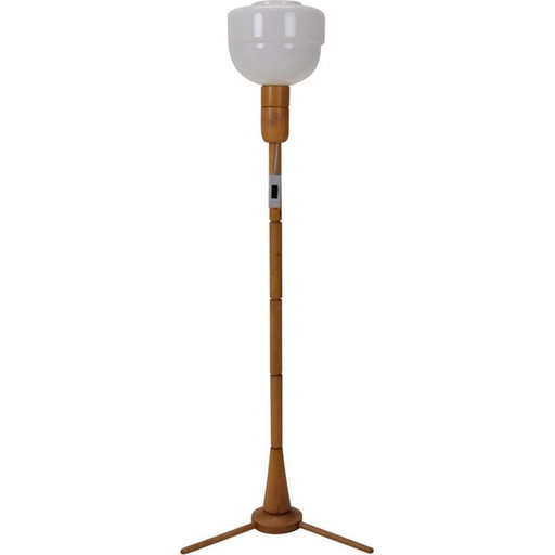 Lampadaire vintage en verre et bois par Uluv, Tchécoslovaquie 1950