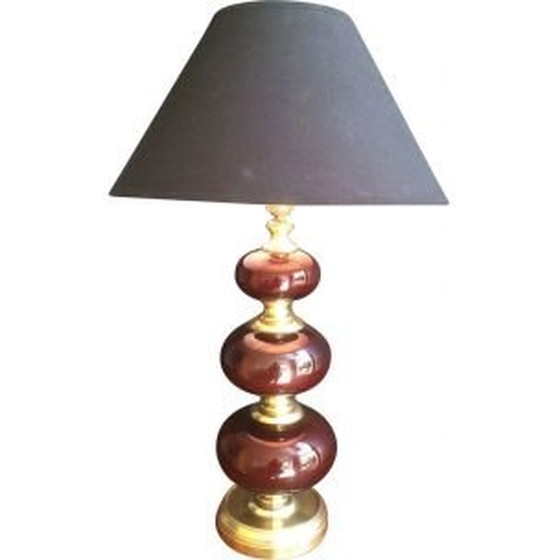 Image 1 of Lampe vintage française en laiton et verre rouge, 1960