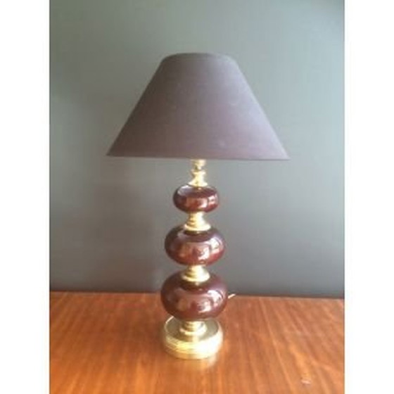 Image 1 of Lampe vintage française en laiton et verre rouge, 1960