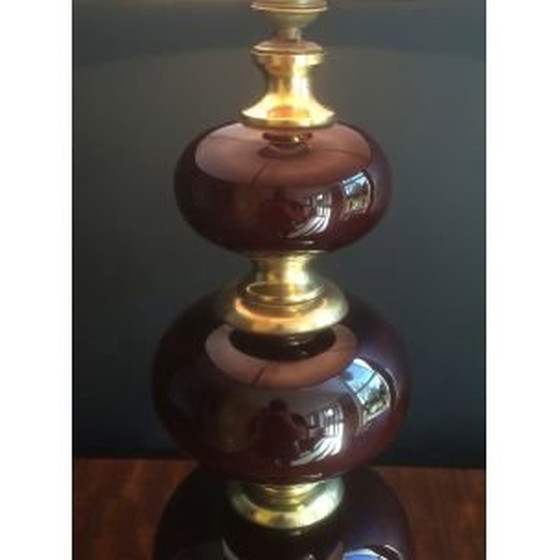 Image 1 of Lampe vintage française en laiton et verre rouge, 1960