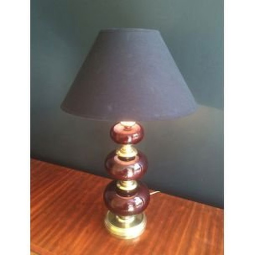 Lampe vintage française en laiton et verre rouge, 1960