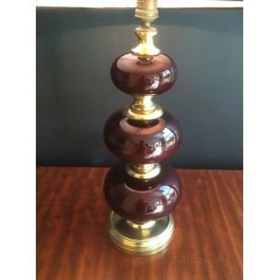 Image 1 of Lampe vintage française en laiton et verre rouge, 1960