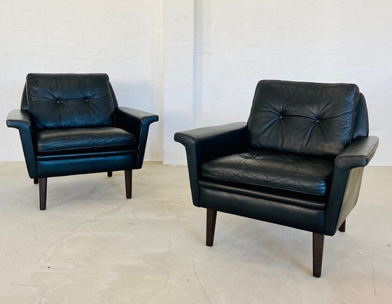 Image 1 of Chaise club rétro danoise Nili Stoppmøbler en cuir noir 70,S