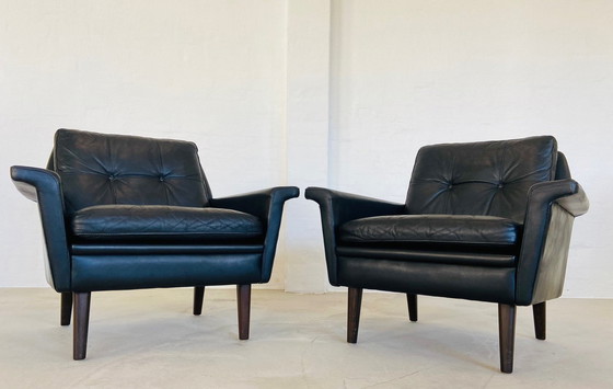 Image 1 of Chaise club rétro danoise Nili Stoppmøbler en cuir noir 70,S