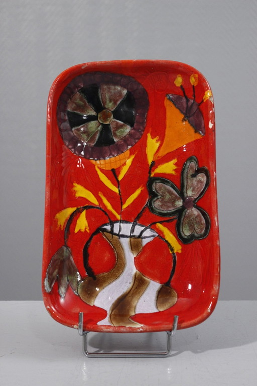 Elio Schiavon - Grand Vide Poches Décor Poterie & Fleurs Italie 1950S