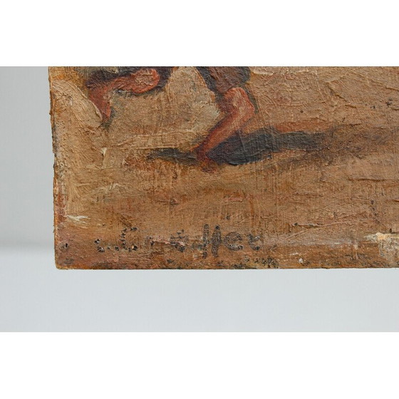 Image 1 of Peinture vintage "Vente aux enchères d'une maison" par Ernst Crasse, Allemagne 1920