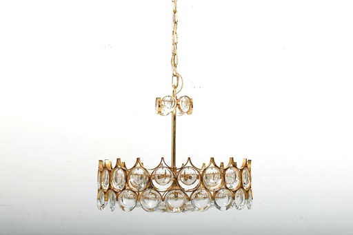 Lustre en laiton doré et cristal de Palwa 1970S