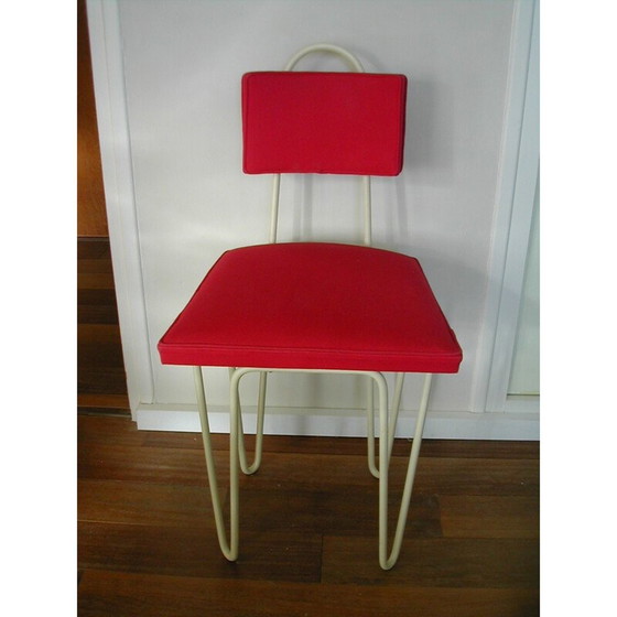 Image 1 of Chaise rouge en métal laqué beige, Raoul GUYS - années 1950