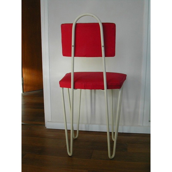 Image 1 of Chaise rouge en métal laqué beige, Raoul GUYS - années 1950