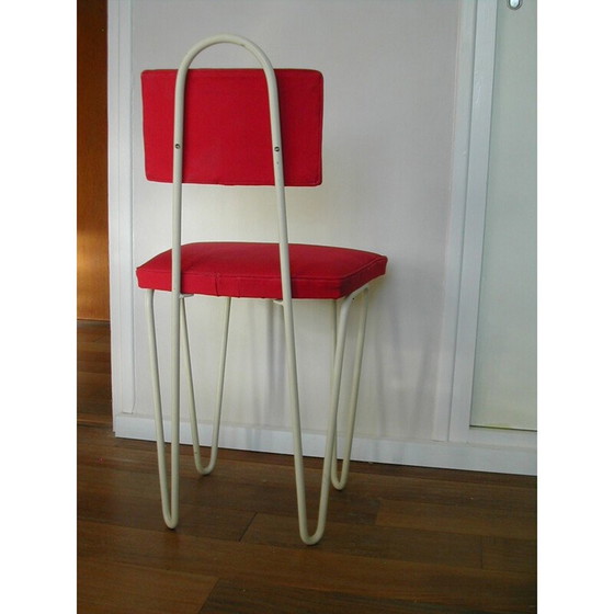 Image 1 of Chaise rouge en métal laqué beige, Raoul GUYS - années 1950