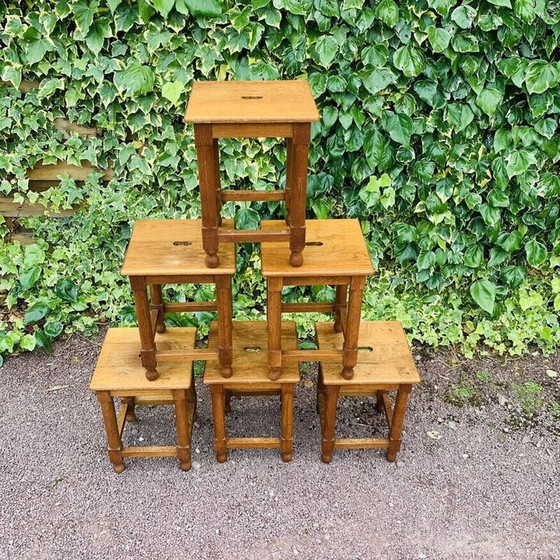 Image 1 of Ensemble de 6 tabourets en chêne vintage