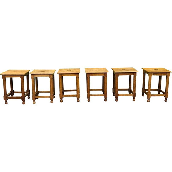 Image 1 of Ensemble de 6 tabourets en chêne vintage
