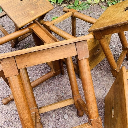 Ensemble de 6 tabourets en chêne vintage