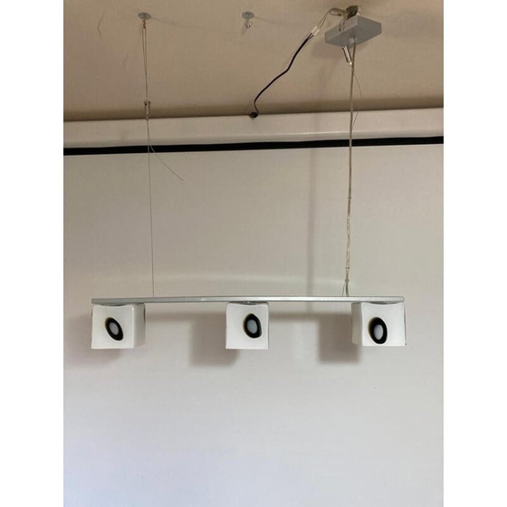 Image 1 of Lampe suspendue réglable vintage en verre de Murano, métal chromé et acier pour The Luce, Italie, années 1990