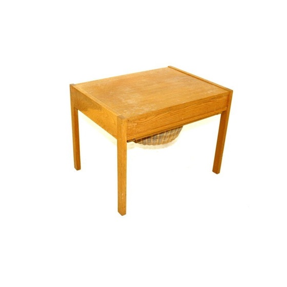 Image 1 of Table de couture vintage en chêne et rotin, Danemark 1960