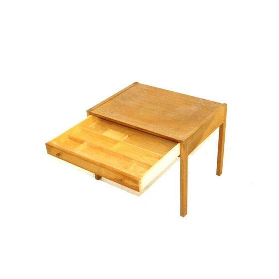 Image 1 of Table de couture vintage en chêne et rotin, Danemark 1960