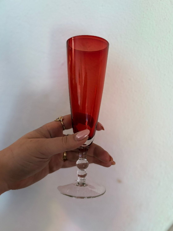 Image 1 of 12 flûtes rouges avec gravure Cerise 2015