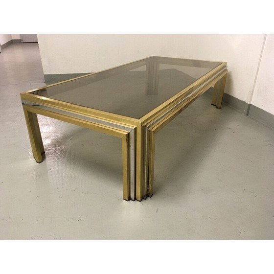 Image 1 of Table basse vintage en laiton et acier inoxydable par Romeo Rega, Italie 1970