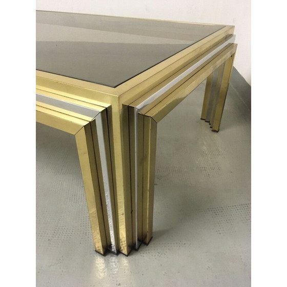 Image 1 of Table basse vintage en laiton et acier inoxydable par Romeo Rega, Italie 1970