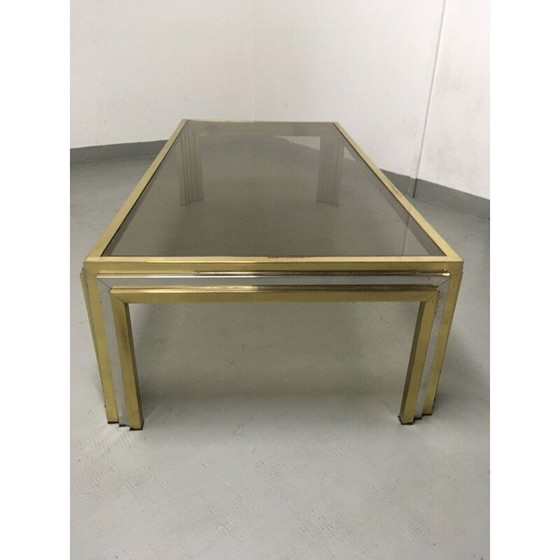 Image 1 of Table basse vintage en laiton et acier inoxydable par Romeo Rega, Italie 1970