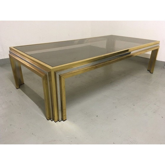 Image 1 of Table basse vintage en laiton et acier inoxydable par Romeo Rega, Italie 1970