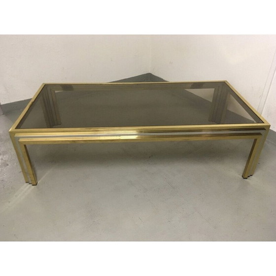 Image 1 of Table basse vintage en laiton et acier inoxydable par Romeo Rega, Italie 1970