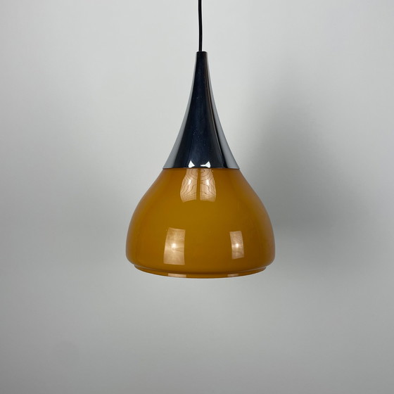 Image 1 of Suspension en verre caramel en forme de tulipe Doria Leuchten 1970