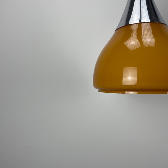 Image 1 of Suspension en verre caramel en forme de tulipe Doria Leuchten 1970