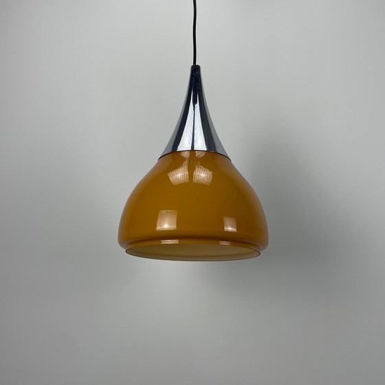 Image 1 of Suspension en verre caramel en forme de tulipe Doria Leuchten 1970