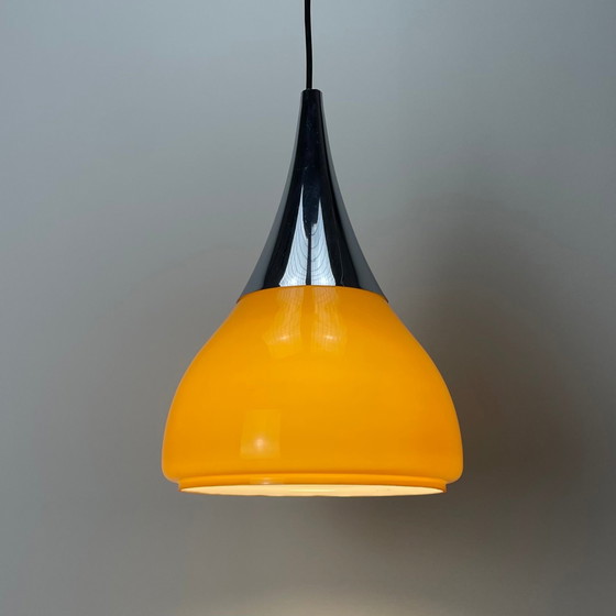 Image 1 of Suspension en verre caramel en forme de tulipe Doria Leuchten 1970