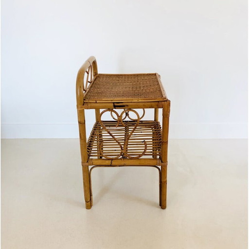 Table d'appoint vintage en rotin, Italie 1960