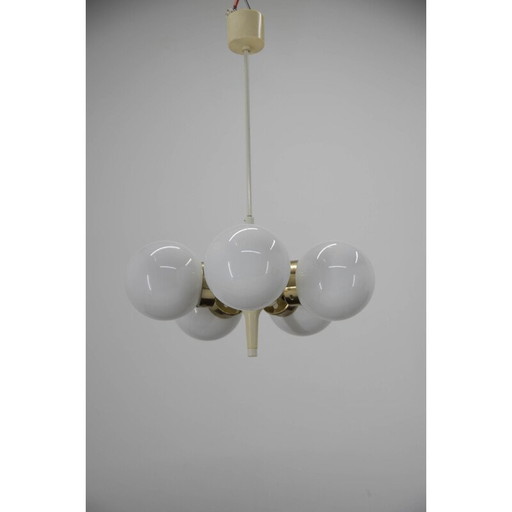 Ensemble de 3 lustres vintage en laiton et verre opale pour Elektroinstala Decin, 1960