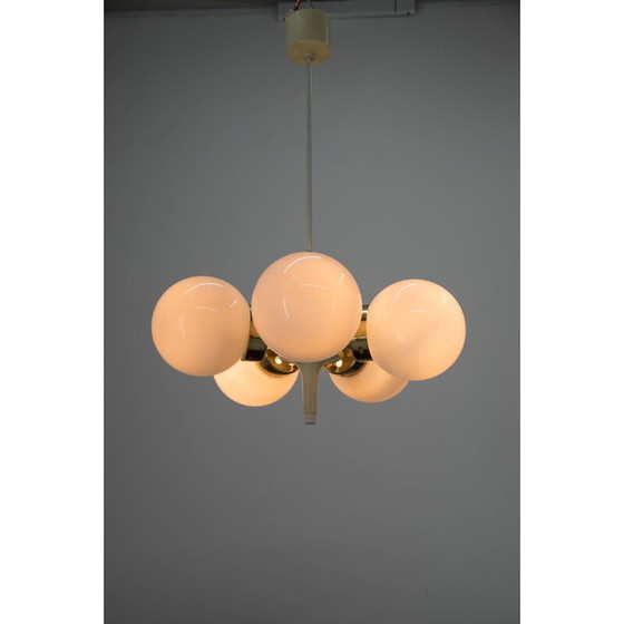 Image 1 of Ensemble de 3 lustres vintage en laiton et verre opale pour Elektroinstala Decin, 1960