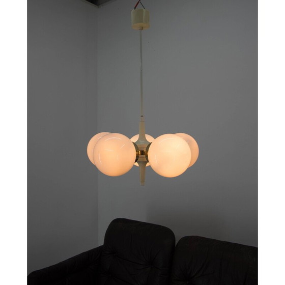 Image 1 of Ensemble de 3 lustres vintage en laiton et verre opale pour Elektroinstala Decin, 1960