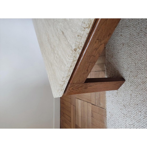 Image 1 of Table basse vintage en bois et travertin, 1970
