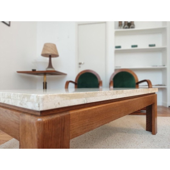 Image 1 of Table basse vintage en bois et travertin, 1970