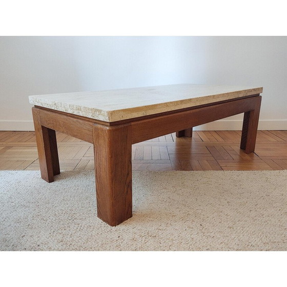 Image 1 of Table basse vintage en bois et travertin, 1970