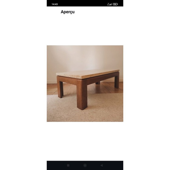 Image 1 of Table basse vintage en bois et travertin, 1970